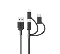 Anker PowerLine II 3-in-1 Cable, Lightning/Type C/Micro USB Cable for iPhone, iPad, HTC, LG, Samsung Galaxy, Sony Xperia, Android Smartphones, and More(3ft / 0.9m)