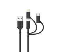 Anker Powerline II 3-in-1 Cable, Lightning/Type C/Micro USB Cable for iPhone, iPad, Huawei, HTC, LG, Samsung Galaxy, Sony Xperia, Android Smartphones, iPad Pro 2018 and More(3ft, Black)