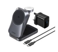 Anker Prime 3-in-1 Wireless Charger, Qi2-Certified 25W, MagSafe-Compatible, Ultra-Compact Foldable Charging Station with AirCool for iPhone 17/16, Apple Watch, AirPods (Non-Battery, with Adapter)