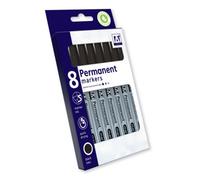 Anker Stat Permanent Markers - Black, Pack Of 8 - Quick Dry Waterproof Marker Pens For Office - Diy, Labelling & Multi-Surface Use