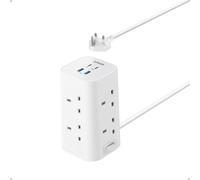 Anker Tower Extension Lead with USB Slots, 12-in-1 Surge Protector Plug Extension Socket with Switch (13A, 2990W), 20W USB C Fast Charging Power Strip, 8 AC Outlets, 4 USB Ports, 2m Extension Cable