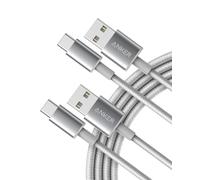 Anker USB C Charger Cable, 2-Pack 6ft (1.8 m) USB to USB C Cable | USB A to USB C Braided Phone Charger Cable for iPhone 17/16/15, iPad Pro, Samsung Galaxy, MacBook Pro,and More (Silver)