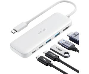 Anker USB C Hub, 5-in-1 USBC to HDMI Splitter with 4K Display, 1 x Powered USB-C 5Gbps & 2×Powered USB-A 3.0 5Gbps Data Ports for MacBook Pro, MacBook Air, Dell and More (White)