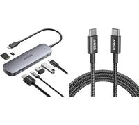 Anker USB C Hub and USB C Charger Cable (6ft/1.8m 100W Nylon), 7-in-1 Multi-Port USB Adapter for Laptops, 4K@60Hz USB C to HDMI Splitter, 85W Max Power Delivery, 3xUSBA & C 3.0 Data Ports, SD/TF Card