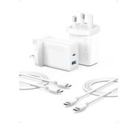 Anker USB C Plug, 2-Pack 20W Dual Port USB Fast Charger Plug, Charger for iPhone 15/15 Pro/15 Pro Max, iPad, AirPods, and More (2-Pack 5 ft Cables Included)