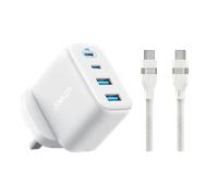Anker Zolo Charger (50W, 4 Ports) with 3 ft USB-C to USB-C Cable White