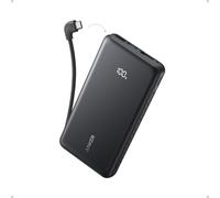 Anker Zolo Power Bank, 10,000mAh Portable Charger 22.5W Output with Built-in USB-C Cable, Black