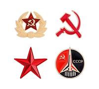 Ankexin Brooches for Women,4X Military Pin USSR Russian Soviet Removable Lapel Pin Badge Red Army Star Hat Pin Cap Badge Communism Insignia Brooch