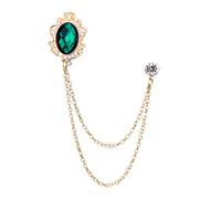 Ankexin Brooches for Women,Men Blue Gem Brooch Lapel Pin Badge Hanging Chain Collar Brooches Pin for Career Suit Tie Hat Scarf for Boyfriend Father, Size reference picture, Green