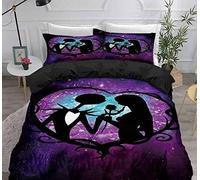 Ankeyoo 3pcs Nightmare Christmas Duvet Cover Sets, Jack and Sally Valentine's Day Rose Decor,100% Microfiber Galaxy Bedding Set with Pillow Shams 3PCS Bedding, No Comforter (King (U.S. Standard))