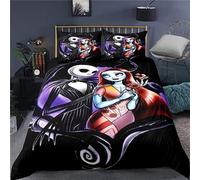 Ankeyoo Nightmare Christmas Bedding Set Valentine's Day Decor Gifts Present Jack Skellington Sally Bed Comforter Cover 1PC Duvet Cover with 2PCS Pillowcases (Full)