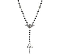 Ankh Cross Bat Necklace Religious Grunge Gothic Vampire Black Long Rosary Beaded Ancient Egyptian Necklace for Women