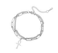 Ankh Cross Bracelet for Women Egyptian Adjustable Ankh Bangle Religious Cross Anklet Protection Amulet Ancient Egypt Jewelry (silver2)
