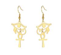Ankh Cross Earrings for Women Eye of Horus Dangle Earrings Stainless Steel Ancient Egyptian Drop Earring Protection Jewelry Religious Gift (Gold Eye of Horus with Ankh Earrings)
