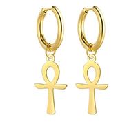 Ankh Cross Earrings For Women Men Stainless Steel Ancient Egyptian Symbol Gods Of Ankh Cross Dangle Hoop Earrings Charm Amulet Jewelry (gold)