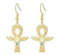 Ankh Cross Eye of Horus Gemstone Earrings Key of Life Scarab Egyptian Goddess Isis Earrings Ancient Egyptian Protection Amulet Religious Jewelry for Women, M, Stainless Steel, No Gemstone