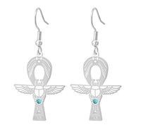 Ankh Cross Eye of Horus Gemstone Earrings Key of Life Scarab Egyptian Goddess Isis Earrings Ancient Egyptian Protection Amulet Religious Jewelry for Women, M, Stainless Steel, No Gemstone