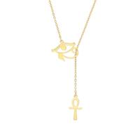 Ankh Cross Y Necklace Key of Life Eye of Horus Pendant Cartouche Long Chain Protection African Coptic Amulet Ancient Egyptian Religious Jewelry Gift for Women Men (Ankh Cross Eye of Horus gold)