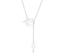 Ankh Cross Y Necklace Key of Life Eye of Horus Pendant Cartouche Long Chain Protection African Coptic Amulet Ancient Egyptian Religious Jewelry Gift for Women Men (Ankh Cross Eye of Horus silver)