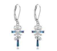Ankh Earrings Sterling Silver Cross Eye of Horus Leverback Dangle Drop Earrings Abalone Shell Egyptian Mother's Day Jewellery for Women Mum