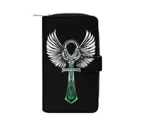 Ankh with Wings Leather Wallet Cloth Long Clutch with 12 Card Holder Handbag for Men Women