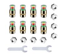 ANKIA 8Pcs Golden Color Car Tire Pressure Monitor Valve Stem Caps Sensor Indicator 3 Color Eye Alert (2.2Bar 32PSI ,with Wrench&Nuts Packing)