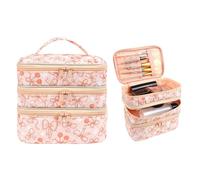 ANKICK Bow Makeup Train Case,Three Layer Travel Makeup Brush Bag,Cute Portable Cosmetic Case Organizer for Women, Orange B, Bow