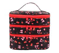 ANKICK Bow Makeup Train Case,Three Layer Travel Makeup Brush Bag,Cute Portable Cosmetic Case Organizer for Women, Black B, Bow