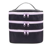 ANKICK Bow Makeup Train Case,Three Layer Travel Makeup Brush Bag,Cute Portable Cosmetic Case Organizer for Women, Black C, Bow