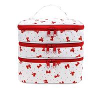 ANKICK Bow Makeup Train Case,Three Layer Travel Makeup Brush Bag,Cute Portable Cosmetic Case Organizer for Women, Red A, Bow