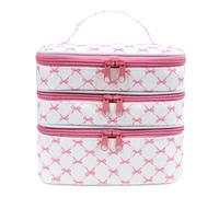 ANKICK Bow Makeup Train Case,Three Layer Travel Makeup Brush Bag,Cute Portable Cosmetic Case Organizer for Women, Pink A, Bow