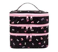 ANKICK Bow Makeup Train Case,Three Layer Travel Makeup Brush Bag,Cute Portable Cosmetic Case Organizer for Women, Black A, Bow