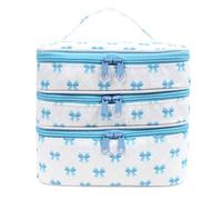 ANKICK Bow Makeup Train Case,Three Layer Travel Makeup Brush Bag,Cute Portable Cosmetic Case Organizer for Women, Blue B, Bow