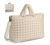 ANKICK Quilted Duffle Bag for Travel, Large Puffer Duffel Weekender Bags Soft Gym Tote, Big Puffy Carry on Luggage Overnight, Beige, Contemporary