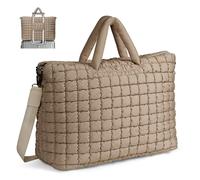 ANKICK Quilted Duffle Bag for Travel, Large Puffer Duffel Weekender Bags Soft Gym Tote, Big Puffy Carry on Luggage Overnight, Khaki, Quilted