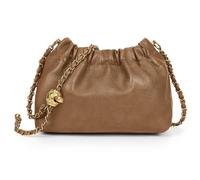 ANKICK Women's Leather Chain Hobo Handbag, Trendy Drawstring Small Bag, Brown, S