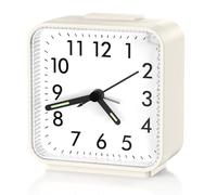 Ankilo Alarm Clocks Bedside Analog Silent Non Ticking, Battery Operated, Beep Sounds, Snooze & Light, Small Travel Alarm Clock, White (Battery Not Included)