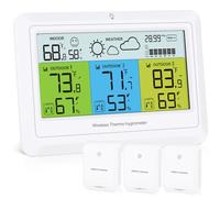 Ankilo Weather Stations with Outdoor Sensor Wireless with 3 Sensors | Indoor Outdoor Thermometer Hygrometer, Digital Thermometer Humidity with Color Display, Backlight, Weather Forecast