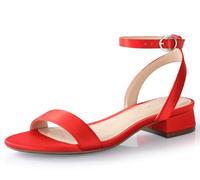 Ankis Black Nude White Red Women Sandals Comfortable Walking Strappy Open Toe Sandals for Women Dressy Summer 1 Inch Low block Heel Flat Adjustable Ankle Strap Wide Available Shoes 2024, Red Satin, 7