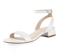 Ankis Black Nude White Red Women Sandals Comfortable Walking Strappy Open Toe Sandals for Women Dressy Summer 1 Inch Low block Heel Flat Adjustable Ankle Strap Wide Available 2023, White Pu, 7 UK