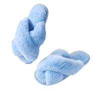 Ankis Blue Slippers Women Cross Band Memory Foam House Fuzzy Slippers Open Toe Cozy Plush Home Slipper Fluffy Furry House Shoes Indoor Outdoor Cute Slide Slipper