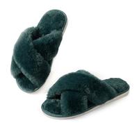 Ankis Womens Fuzzy Fluffy Green Slippers for Women - Memory Foam Cross Band Cozy Plush Bridesmaid Slippers Furry Open Toe House Shoes Bedroom Slipper Bridesmaid Proposal Gifts