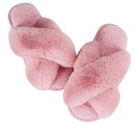 Ankis Women's Pink Fuzzy Fluffy Slippers Size 9/10 UK Memory Foam, Cross Band Open Toe Cozy Plush Home Shoes Indoor/Outdoor Anti-Slide Slipper
