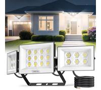 Ankishi 100W LED Floodlights Outdoor, 3 Adjustable Heads Security Lights, IP66 Super Bright Lights LED 10000LM Light, 6500K Daylight White Wall Light for Garden, Patio, Backyard, Front Yard, Garage