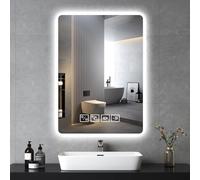 Ankishi 50x70cm Square Bathroom Mirror with Bluetooth & Anti-Fog, Dimmable Wall-Mounted Vanity Mirror, 3 Color Lights, IP54 Waterproof, Memory Function, HD Tempered Glass