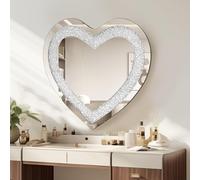 Ankishi Crystal Wall Mirror,Heart crushed diamond mirror,50 * 50cm Wall Hang Frameless Mirrors for Vanity Home Bedroom Living Room Bathroom Hallway Decor