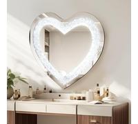 Ankishi LED Crystal Wall Mirror,Heart Crystal Light-Up Mirror,50 * 50cm Wall Hang Frameless Mirrors for Vanity Home Bedroom Living Room Bathroom Hallway Decor