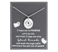 Ankiyabe Best Friend Gift Ghost Necklace with Card I Hope We're Friends Until We Die Funny Friendship Gift for Bestie BFF Sister, Standard, Stainless Steel, No Gemstone