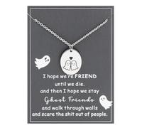 Ankiyabe Best Friend Gift Ghost Necklace with Card I Hope We're Friends Until We Die Funny Friendship Gift for Bestie BFF Sister, Standard, Stainless Steel, No Gemstone