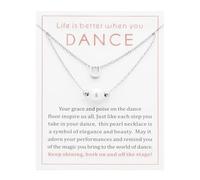 Ankiyabe Dance Team Gifts Layered Initial Pearl Necklace Tiny A-Z Letter Pendant Choker Gift for Dancer Life is Better When You Dance Card, Standard, Stainless Steel, No Gemstone